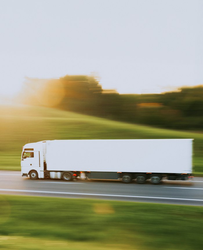 Freight truck travelling on a highway